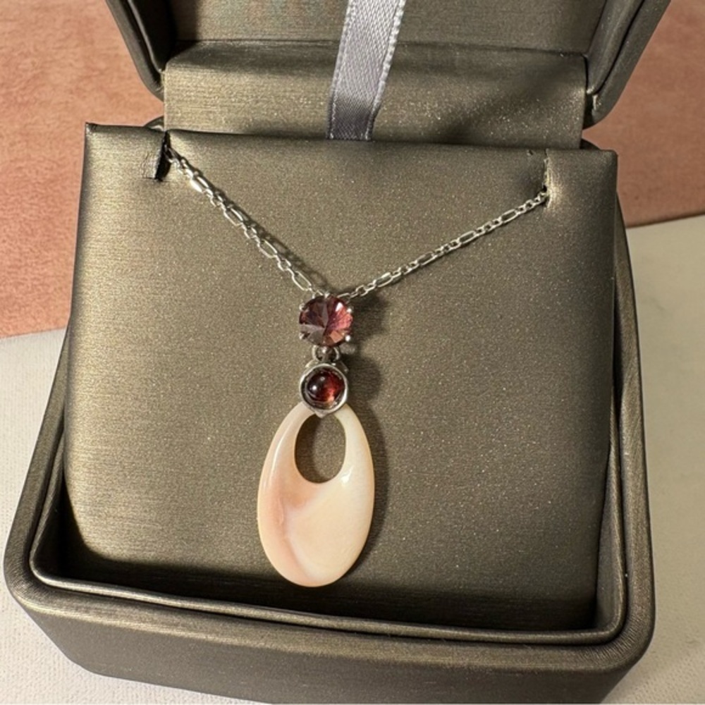 Elle Sterling Silver, Shell and Garnet Necklace